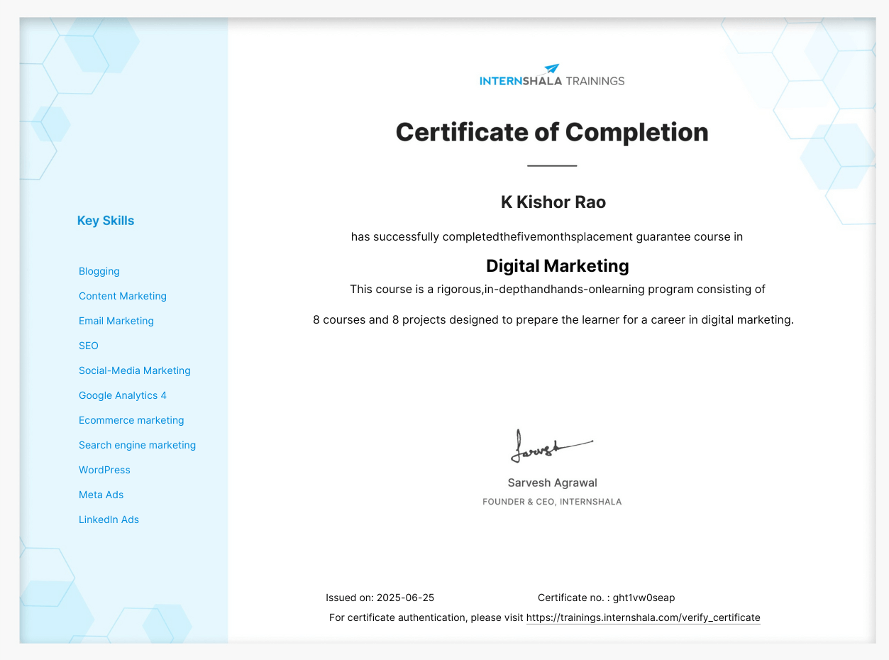 Internshala Digital Marketing Program