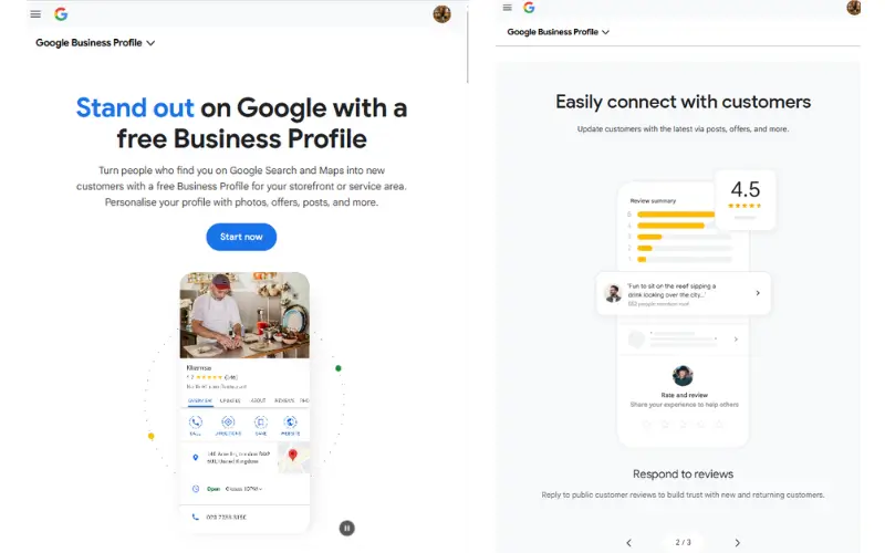 Google Business Profile official homepage dashboard – set up your free listing with reviews and offers