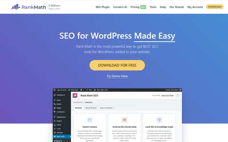 RankMath SEO plugin official banner – best SEO tool for WordPress small business 2025