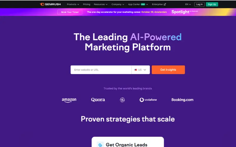 SEMrush official homepage – all-in-one SEO and marketing platform for business growth